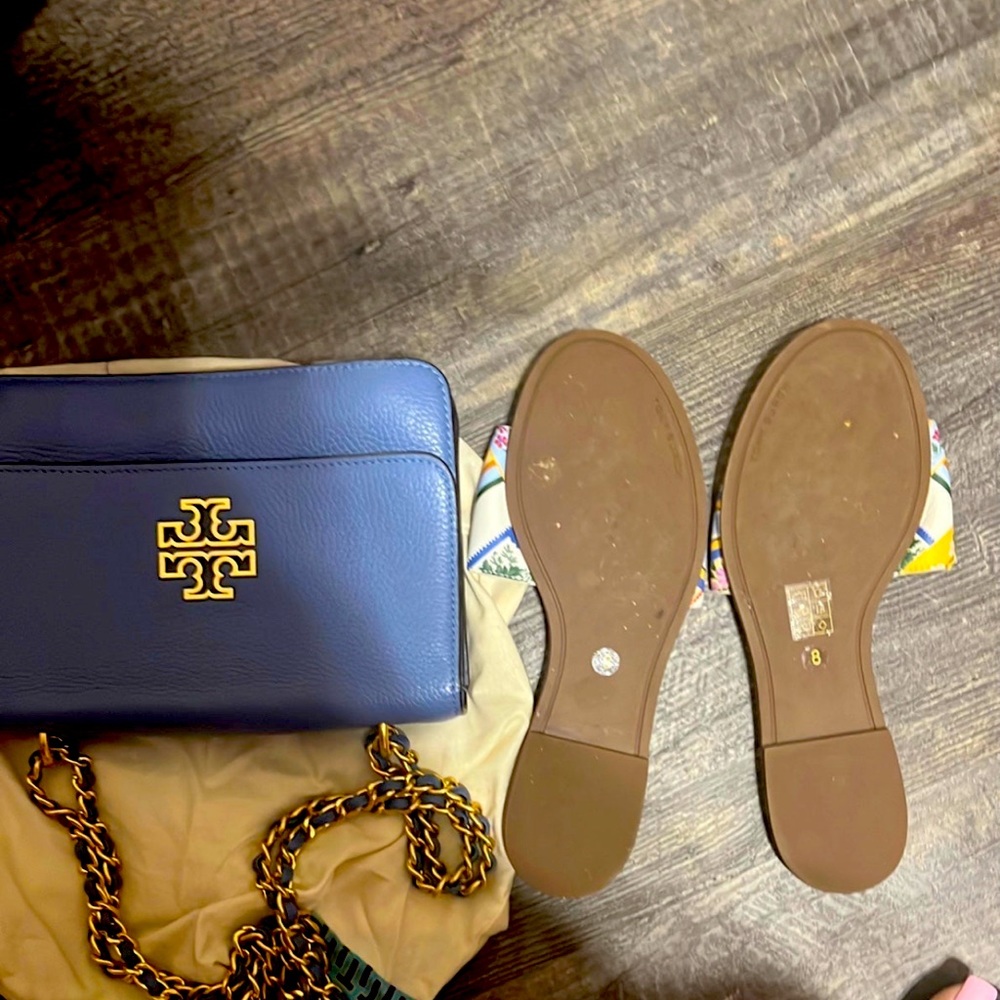 Authentic bundle deal Tory Burch slippers and handbag